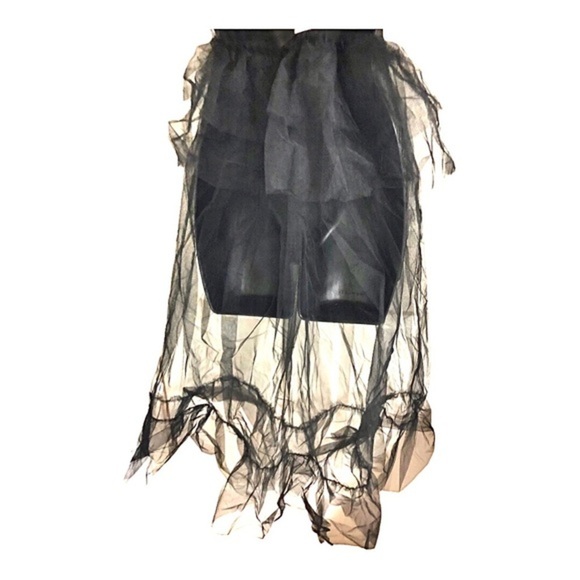 Black sheer mesh‎ chiffon tulle peplum goth tutu v-neck dress size medium new - Picture 6 of 10